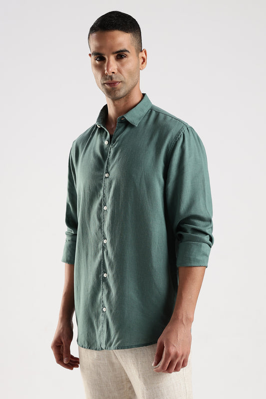 Regular fit Muted Teal Linen Blend Shirt