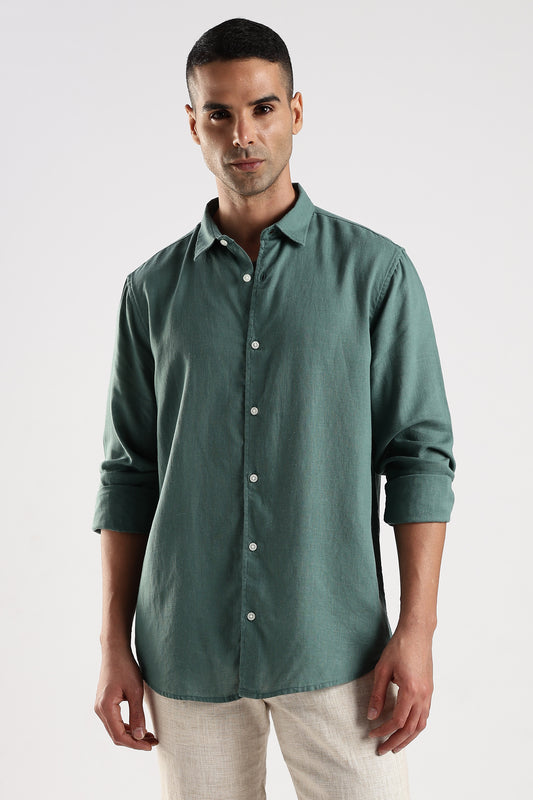 Regular fit Muted Teal Linen Blend Shirt