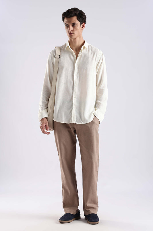 Regular fit Off-White Linen Blend Shirt