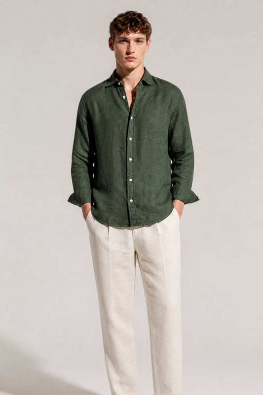 Dark Olive Linen Blend Shirt