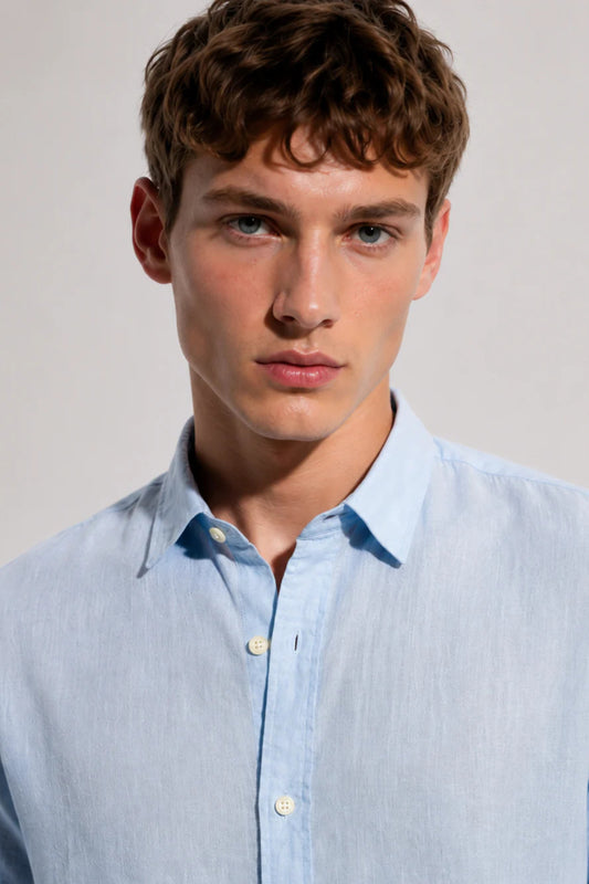 Blue Linen Blend Shirt