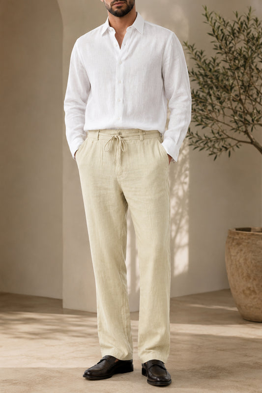 Light Olive Relaxed Fit Linen Pants