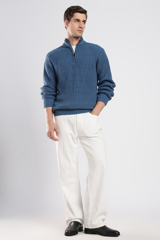 Dusty Blue Quarter Zip Knitwear