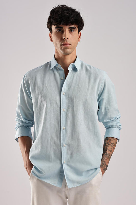 Linen Blend Blue Shirt