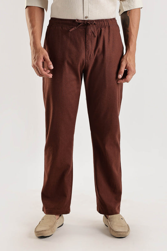 Brown Regular Fit Linen Pants