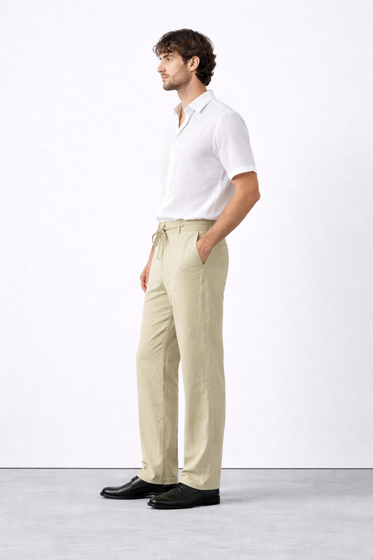 Light Olive Relaxed Fit Linen Pants