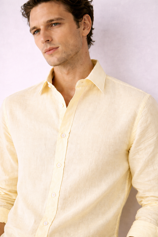Linen Blend Light Yellow Shirt