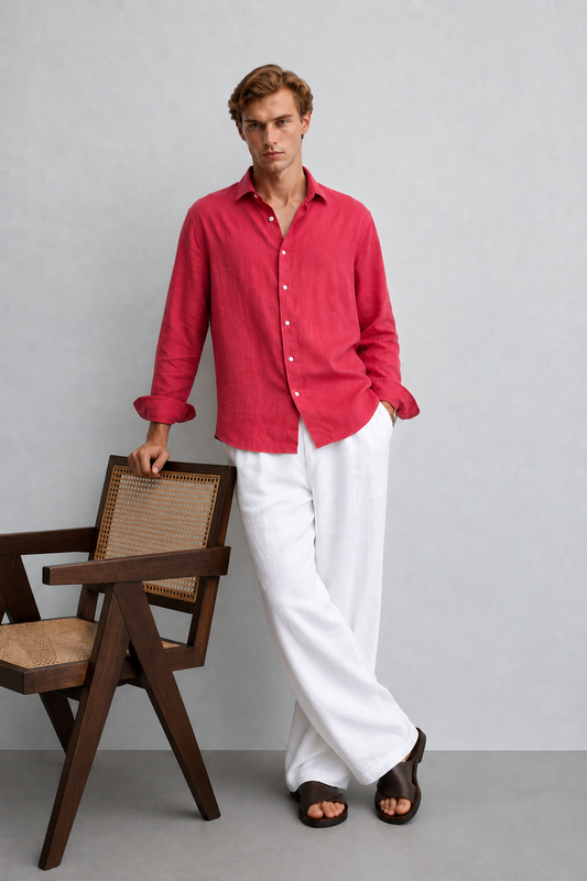Coral Linen Blend Shirt