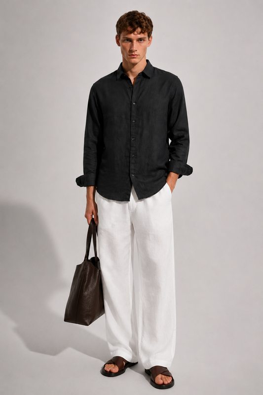 100% Linen Black Relaxed Fit Shirt