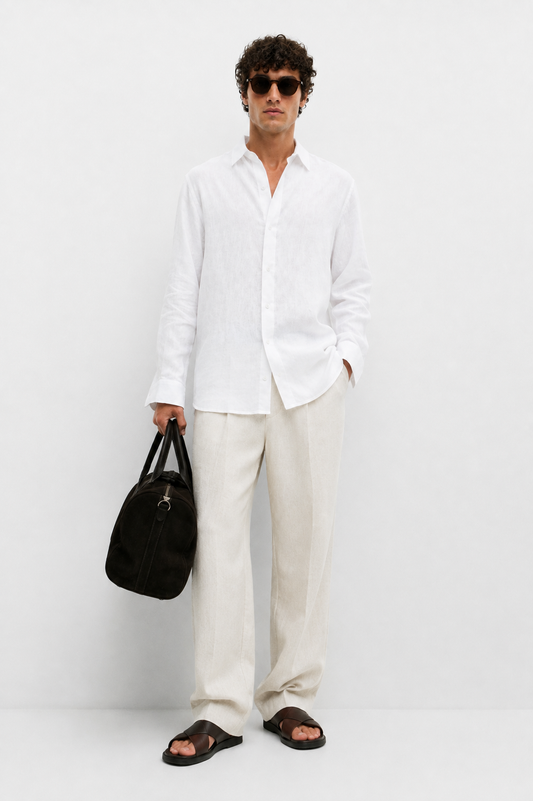 100% Linen White Relaxed Fit Shirt
