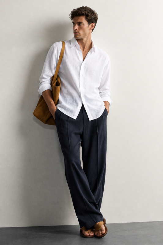 White Linen Blend Shirt