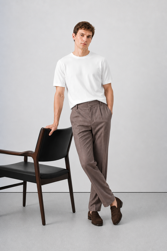 Light Brick Brown Pleated Trousers