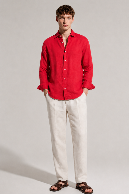 100% Pure Linen Red Shirt