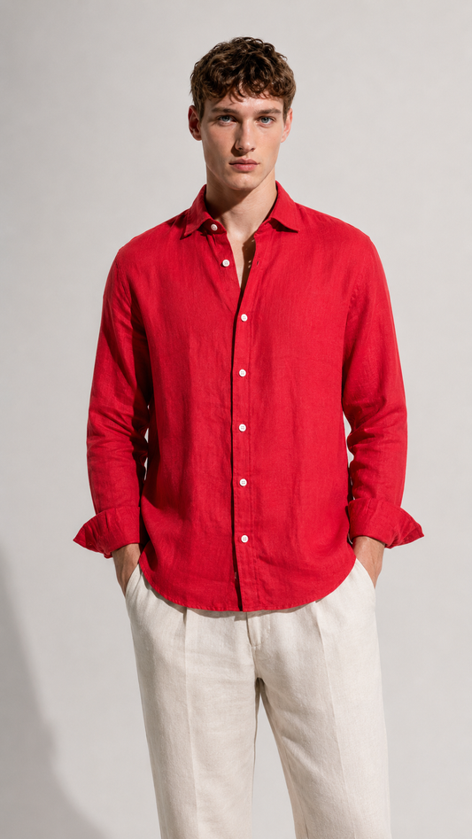 100% Pure Linen Red Shirt