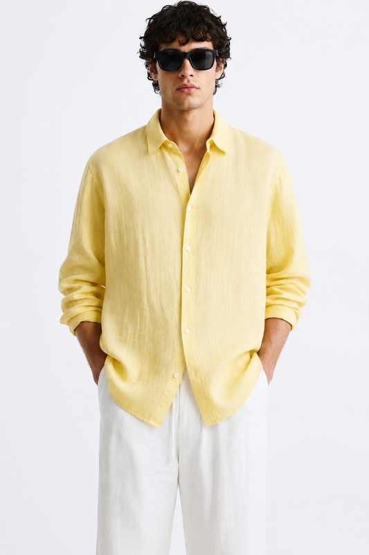 100% Pure Linen Yellow Shirt