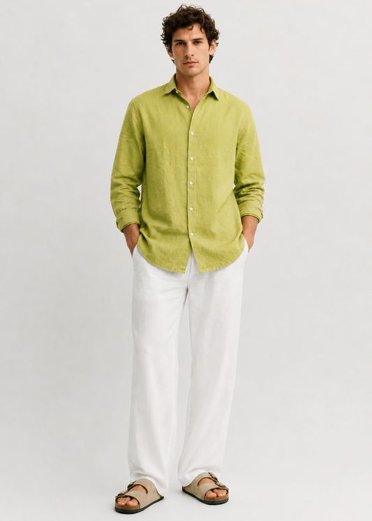 Lemon Yellow Linen Blend Shirt