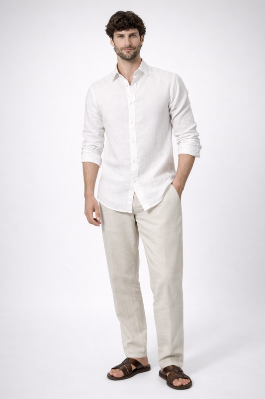 100% Linen Premium White + Beige Linen Combo