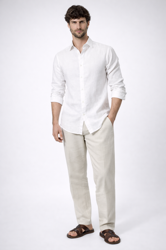 100% Linen White Relaxed Fit Shirt