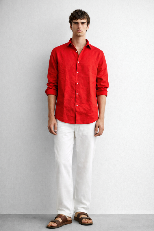 Red Linen Blend Shirt