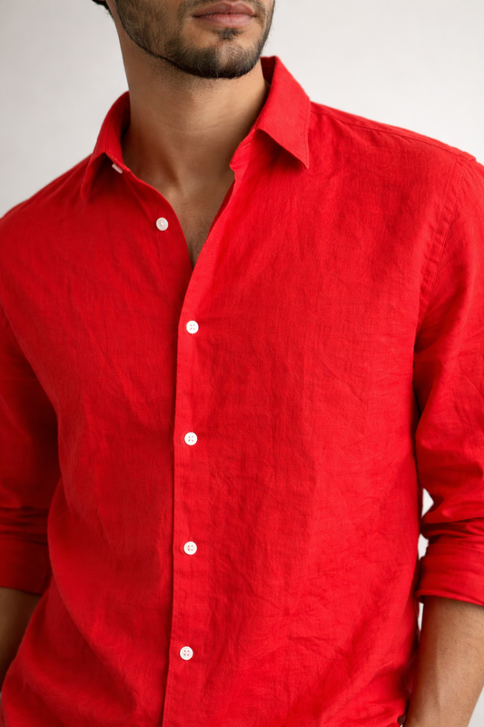 Red Linen Blend Shirt