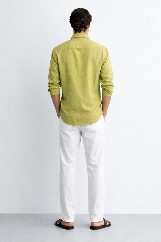 Lemon Yellow Linen Blend Shirt