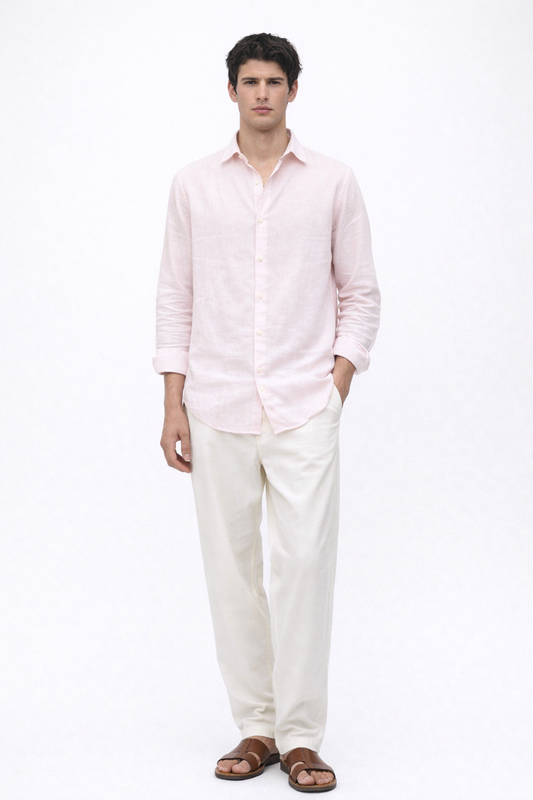 Light Pink Linen Blend Shirt