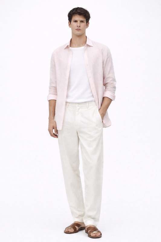 Light Pink Linen Blend Shirt