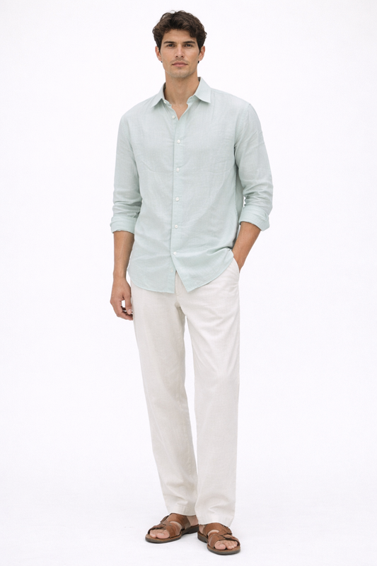 Ash Green Linen Blend Shirt