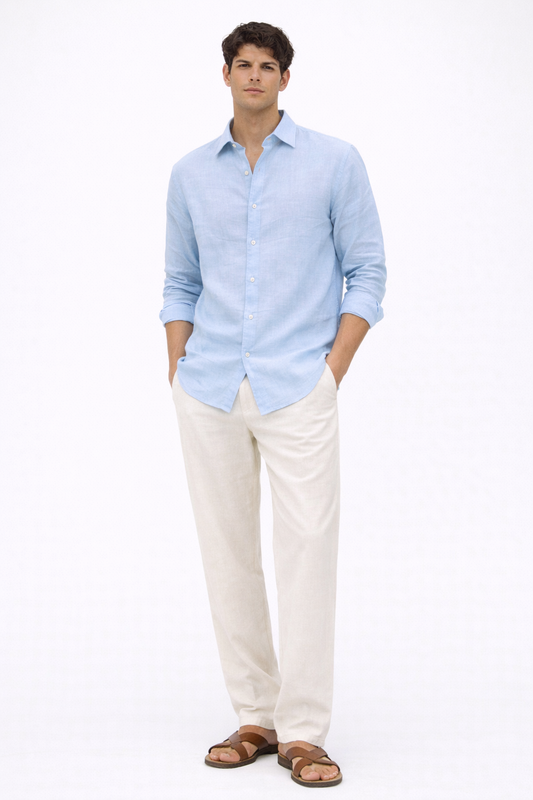 Blue Linen Blend Shirt