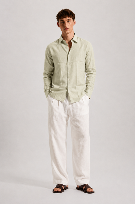 Pistachio Beige Linen Blend Shirt