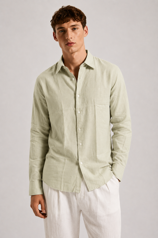 Pistachio Beige Linen Blend Shirt