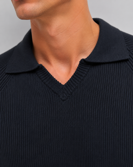 Black Rib Knit Polo