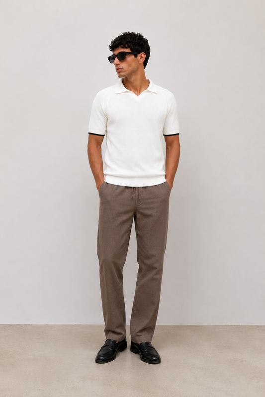White Rib Knit Polo