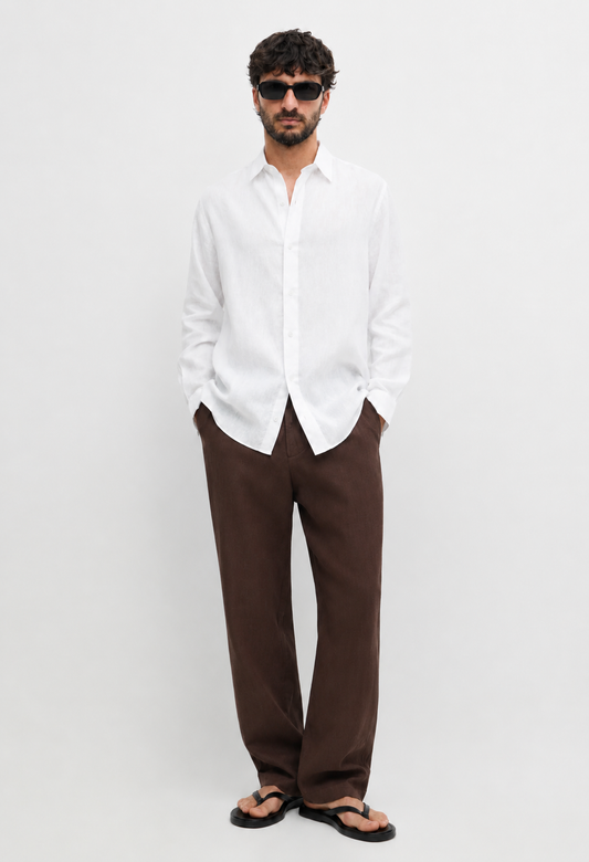 100% Linen White Relaxed Fit Shirt