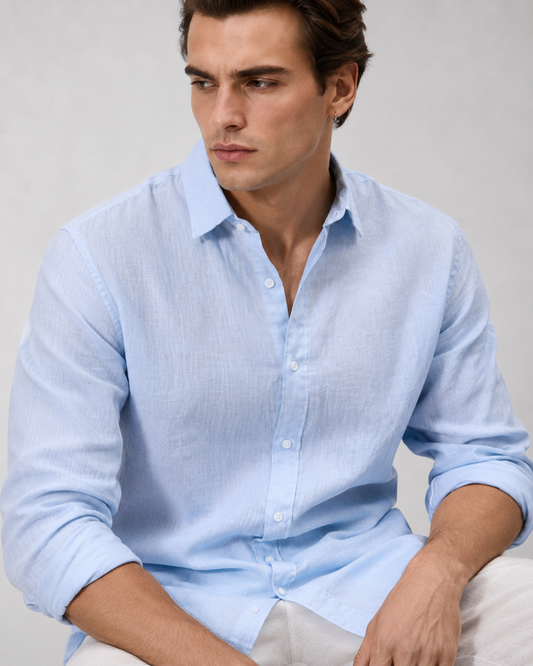 Sky Blue 100% Linen Relaxed Fit Shirt