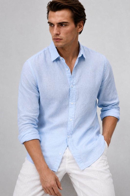 Sky Blue 100% Linen Relaxed Fit Shirt