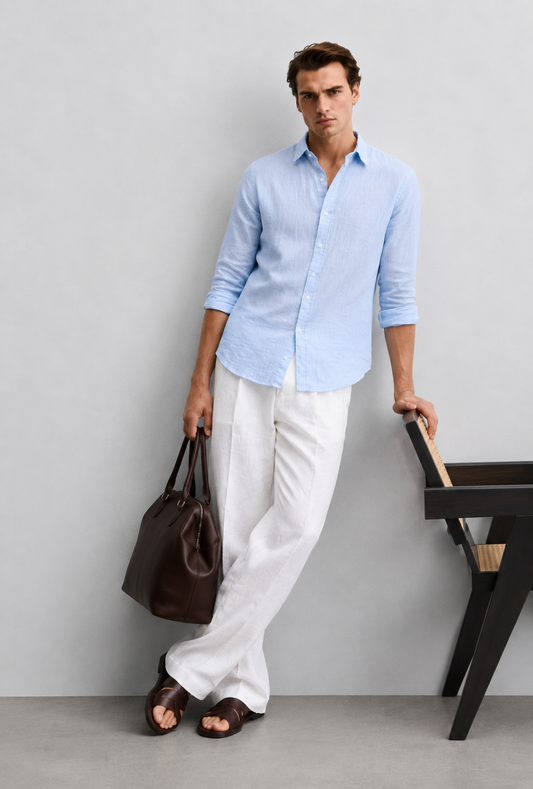 Sky Blue 100% Linen Relaxed Fit Shirt