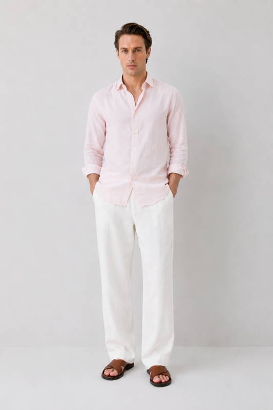 Light Pink Linen Blend Shirt