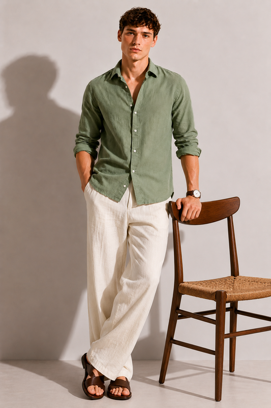 Frozen Green Linen Blend Shirt
