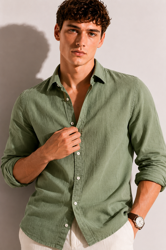 Frozen Green Linen Blend Shirt