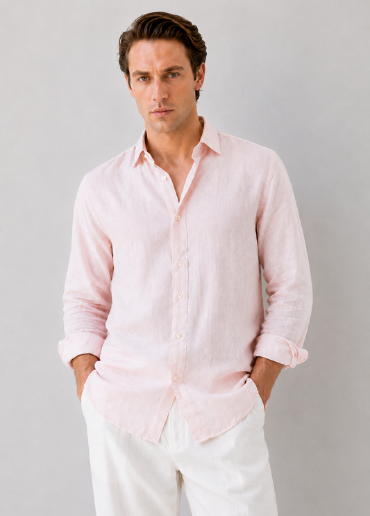 Light Pink Linen Blend Shirt