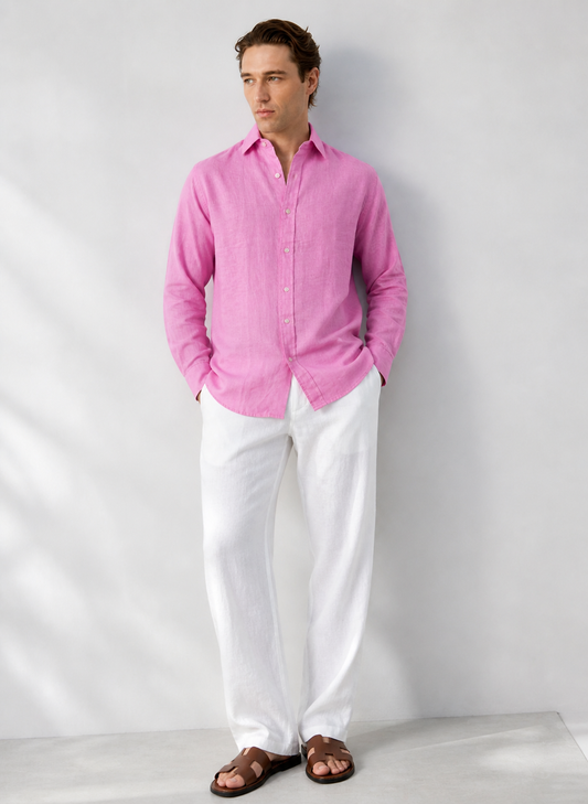 100% Pure Linen Pink Shirt