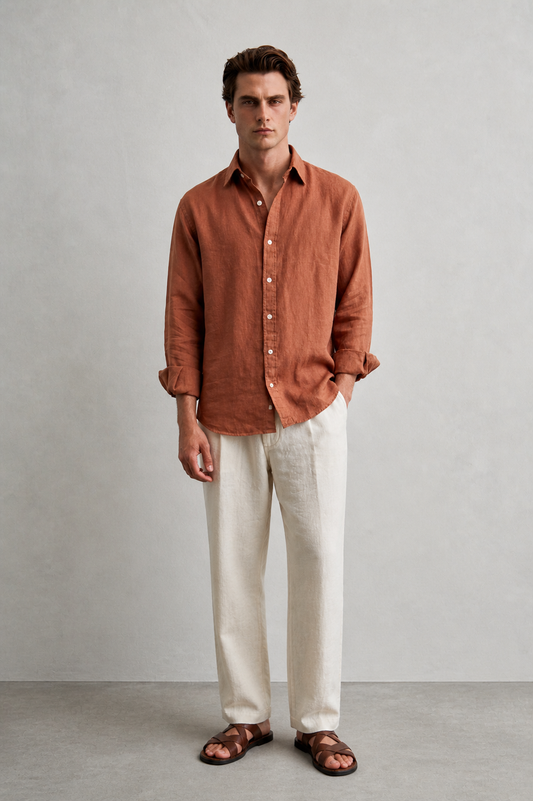 100% Pure Linen Brick Brown Shirt