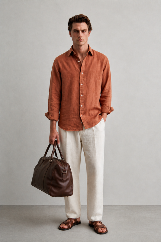 100% Pure Linen Brick Brown Shirt