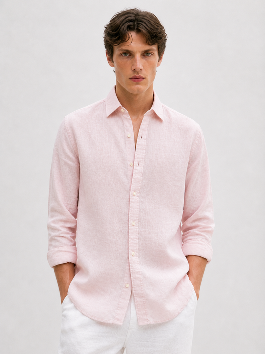 100% Pure Linen Light Pink Shirt