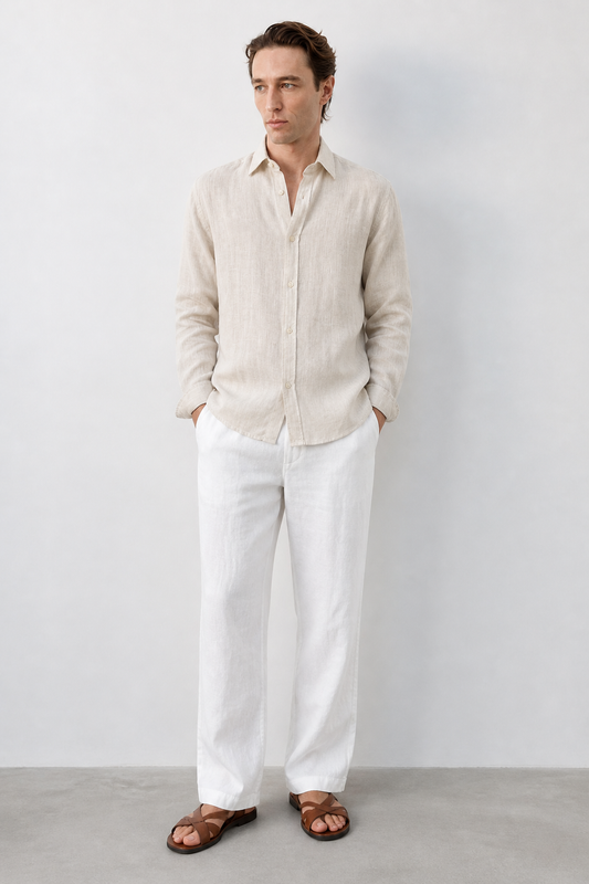 100% Pure Linen Off White Shirt