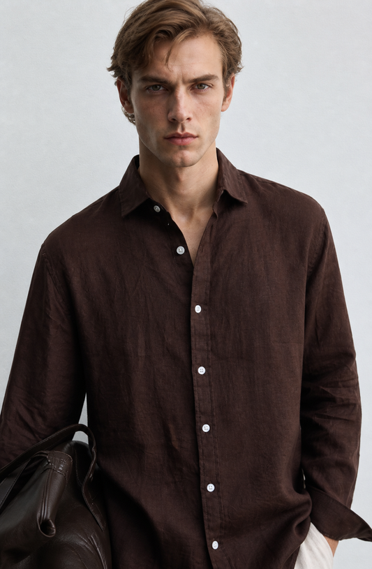 Coffee brown Linen Blend Shirt