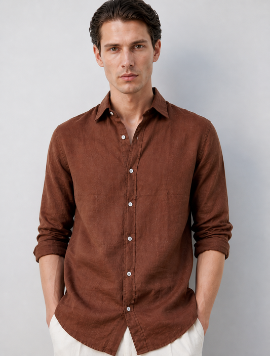 100% Pure Linen Brown Shirt