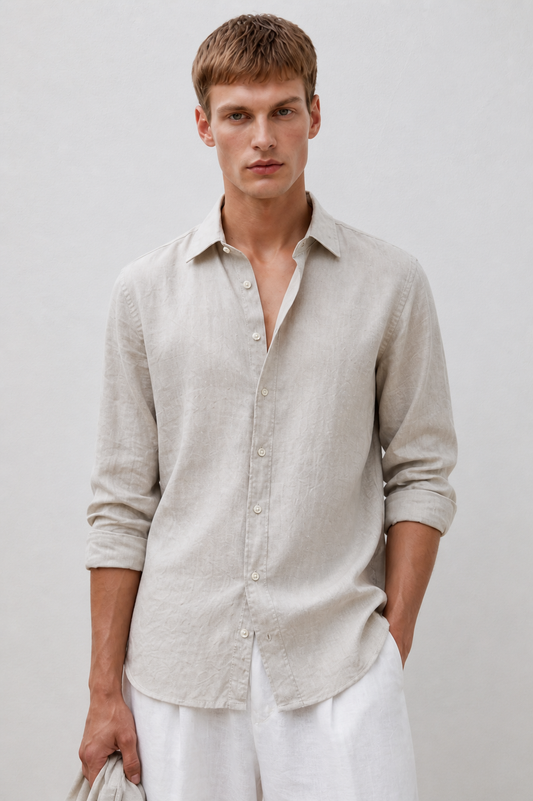 100% Pure Linen Greige Shirt