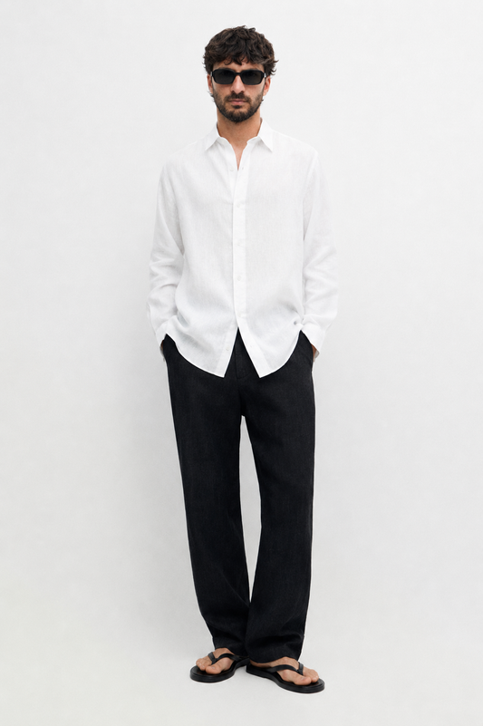 100% Linen White Relaxed Fit Shirt